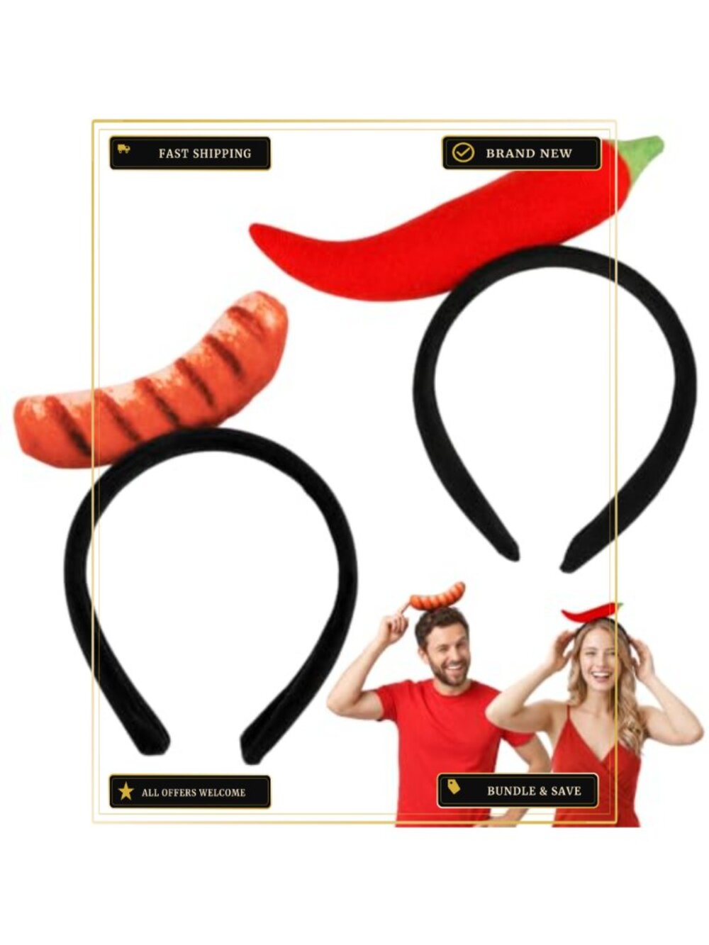 2PCS Funny Food Headband Set Hot Dog Chili Pepper Costume Accessory